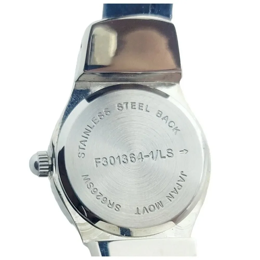 Miyota Quartz Women‎ Watch Cobalt Blue Rhinestone Crystal Face Silver Cuff Band